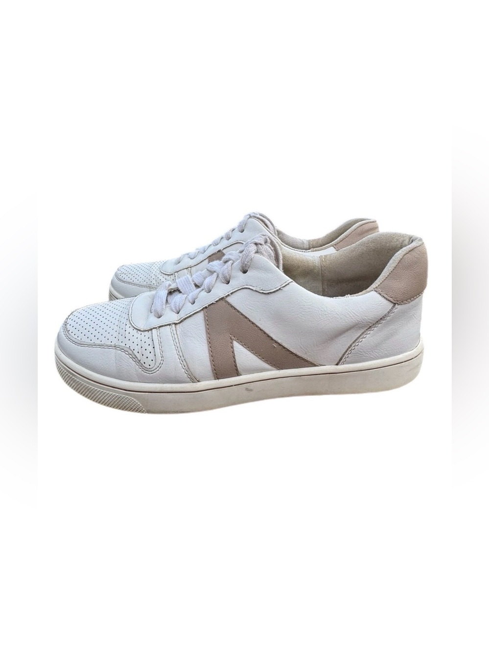 MIA Krew Women's 8M Casual White and Tan Faux Leather Low Top Sneaker Lace Up